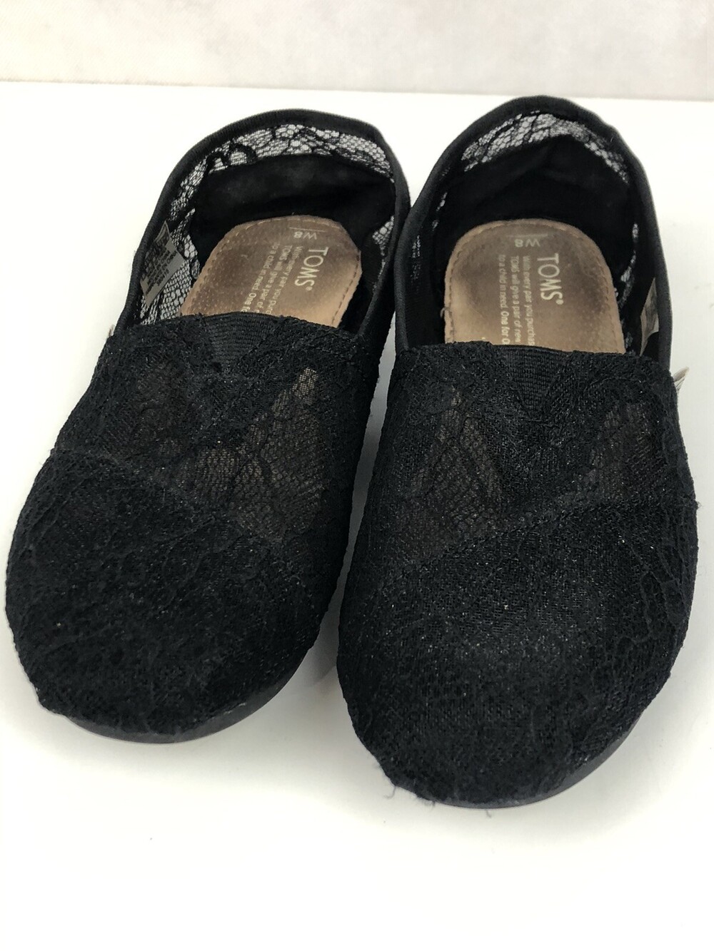 Toms Classic Womens 8 Black Moroccan Lace Fabric Ballet Flat Slip On Shoes